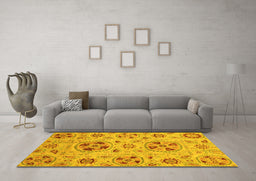 Machine Washable Abstract Yellow Modern Rug in a Living Room, wshabs3798yw