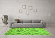 Machine Washable Abstract Green Modern Area Rugs in a Living Room,, wshabs3798grn