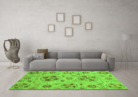 Machine Washable Abstract Green Modern Rug, wshabs3798grn