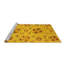 Sideview of Machine Washable Abstract Yellow Modern Rug, wshabs3798yw