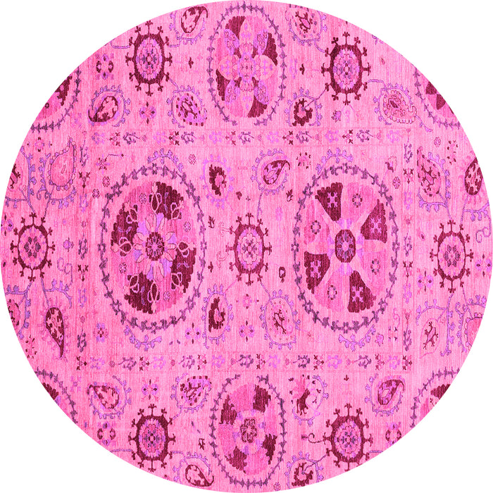 Round Machine Washable Abstract Pink Modern Rug, wshabs3798pnk