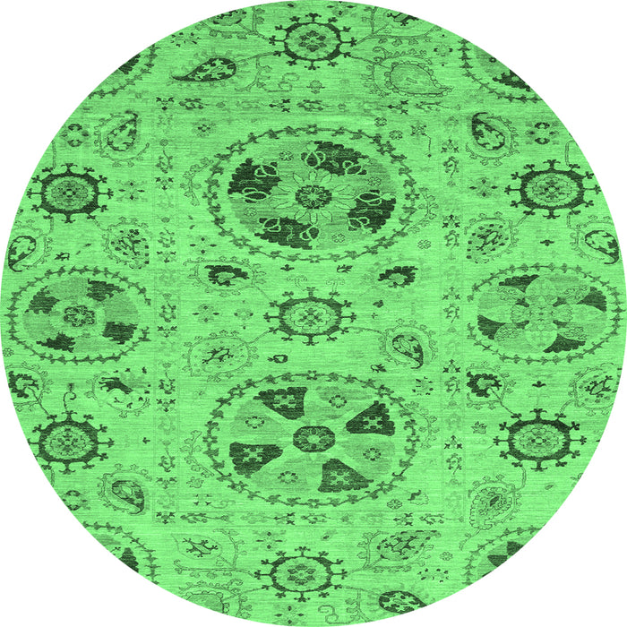 Round Machine Washable Abstract Emerald Green Modern Area Rugs, wshabs3798emgrn