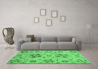 Machine Washable Abstract Emerald Green Modern Rug, wshabs3798emgrn