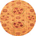 Round Machine Washable Abstract Orange Modern Area Rugs, wshabs3798org