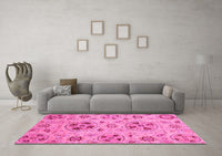 Machine Washable Abstract Pink Modern Rug, wshabs3798pnk