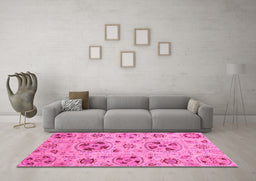 Machine Washable Abstract Pink Modern Rug in a Living Room, wshabs3798pnk