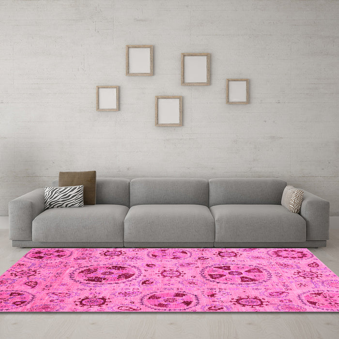Machine Washable Abstract Pink Modern Rug in a Living Room, wshabs3798pnk