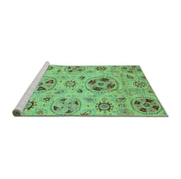 Sideview of Machine Washable Abstract Turquoise Modern Area Rugs, wshabs3798turq