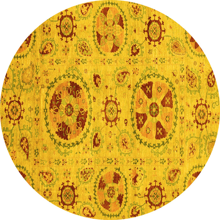 Round Abstract Yellow Modern Rug, abs3798yw