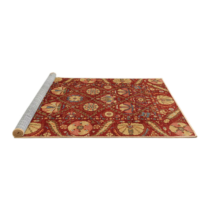 Sideview of Machine Washable Abstract Red Rug, wshabs3799