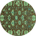 Round Machine Washable Abstract Turquoise Modern Area Rugs, wshabs3799turq