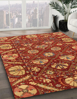 Machine Washable Abstract Red Rug in a Family Room, wshabs3799