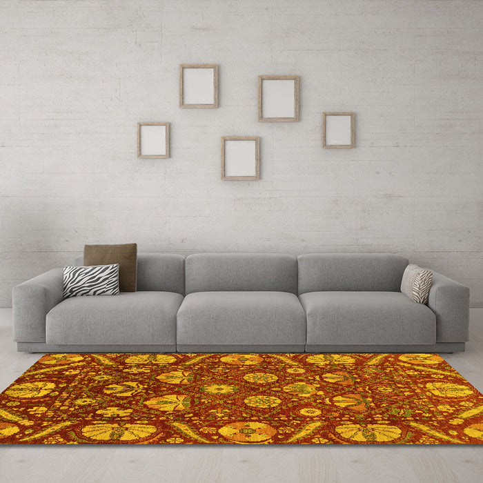 Machine Washable Abstract Yellow Modern Rug in a Living Room, wshabs3799yw