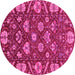 Round Machine Washable Abstract Pink Modern Rug, wshabs3799pnk