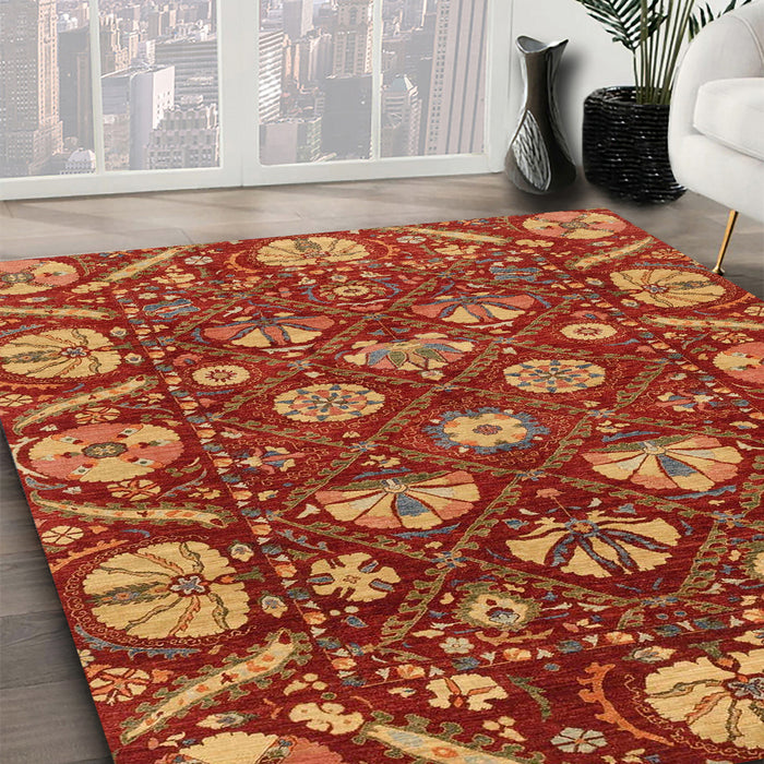 Abstract Red Modern Rug in Family Room, abs3799