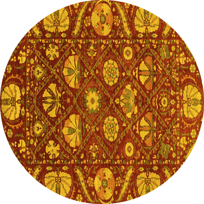 Round Abstract Yellow Modern Rug, abs3799yw