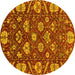 Round Abstract Yellow Modern Rug, abs3799yw