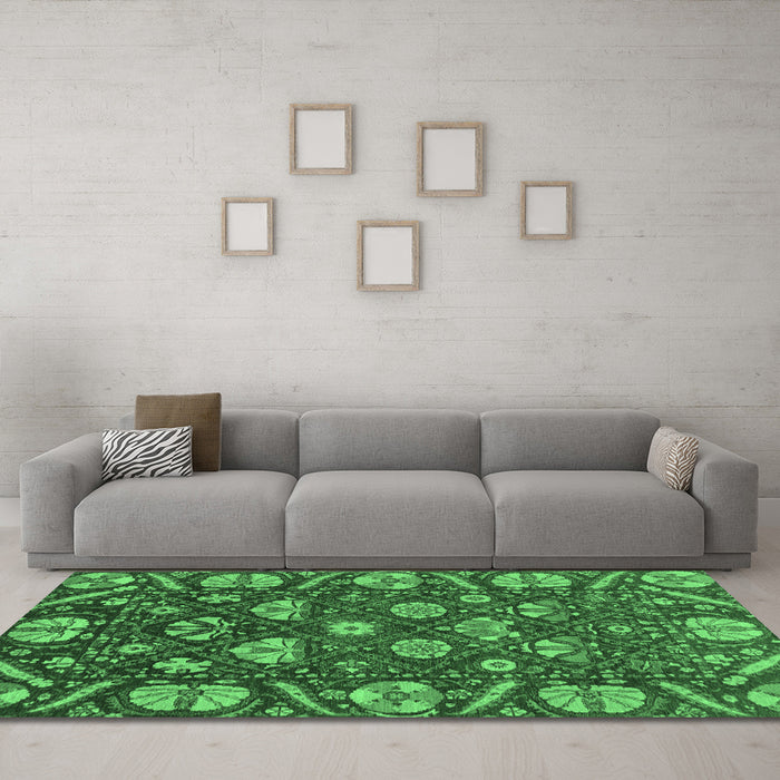 Machine Washable Abstract Emerald Green Modern Area Rugs in a Living Room,, wshabs3799emgrn