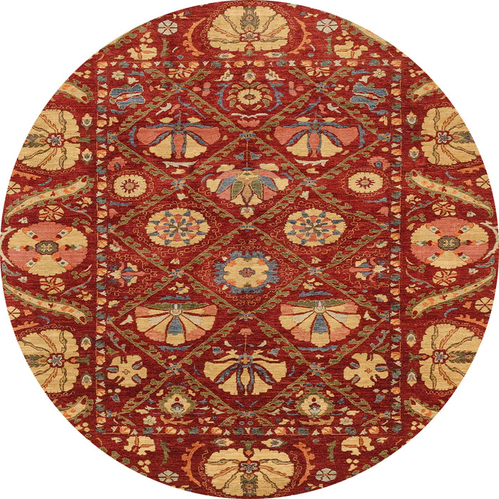 Round Machine Washable Abstract Red Rug, wshabs3799