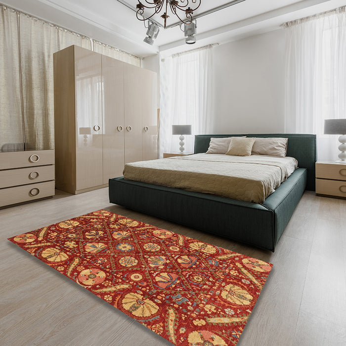 Abstract Red Modern Rug in a Bedroom, abs3799