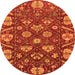 Round Machine Washable Abstract Orange Modern Area Rugs, wshabs3799org