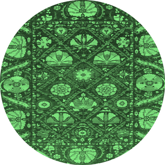 Round Machine Washable Abstract Emerald Green Modern Area Rugs, wshabs3799emgrn