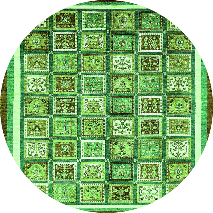 Round Machine Washable Abstract Green Modern Area Rugs, wshabs379grn
