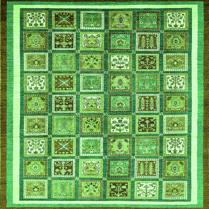 Square Machine Washable Abstract Green Modern Area Rugs, wshabs379grn