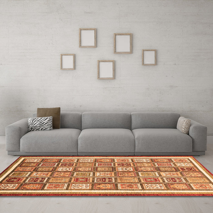 Machine Washable Abstract Orange Modern Area Rugs in a Living Room, wshabs379org
