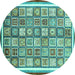 Round Machine Washable Abstract Turquoise Modern Area Rugs, wshabs379turq