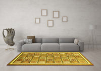 Machine Washable Abstract Yellow Modern Rug, wshabs379yw