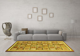 Machine Washable Abstract Yellow Modern Rug in a Living Room, wshabs379yw