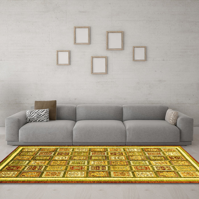 Machine Washable Abstract Yellow Modern Rug in a Living Room, wshabs379yw