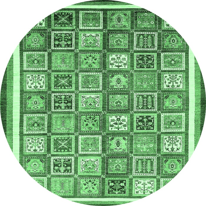 Round Machine Washable Abstract Emerald Green Modern Area Rugs, wshabs379emgrn