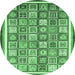 Round Machine Washable Abstract Emerald Green Modern Area Rugs, wshabs379emgrn