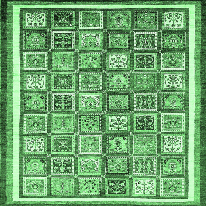 Square Machine Washable Abstract Emerald Green Modern Area Rugs, wshabs379emgrn