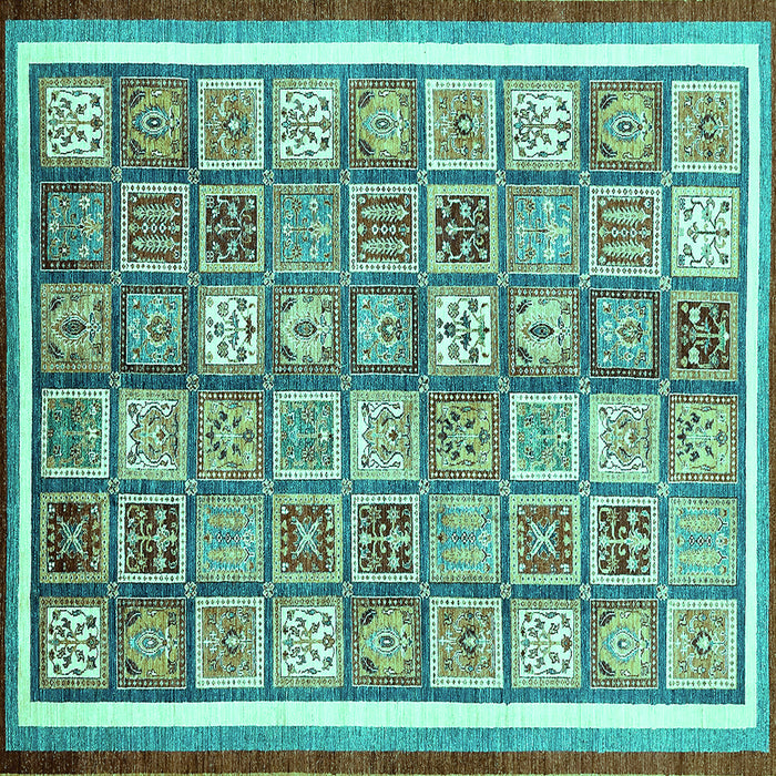 Square Machine Washable Abstract Turquoise Modern Area Rugs, wshabs379turq