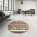 Round Machine Washable Abstract Chestnut Brown Rug in a Office, wshabs379