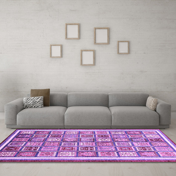 Machine Washable Abstract Purple Modern Area Rugs in a Living Room, wshabs379pur