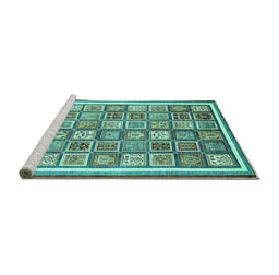 Sideview of Machine Washable Abstract Turquoise Modern Area Rugs, wshabs379turq