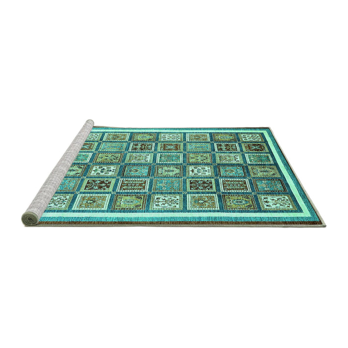 Sideview of Machine Washable Abstract Turquoise Modern Area Rugs, wshabs379turq