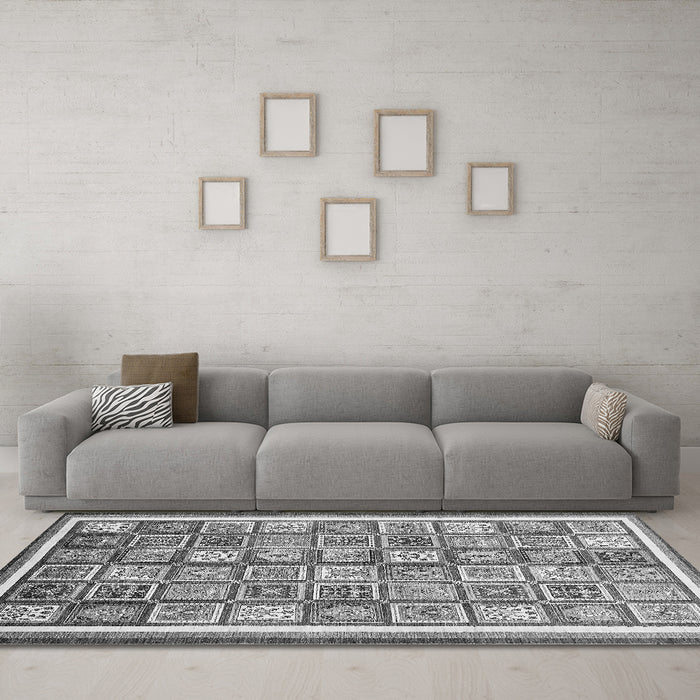 Machine Washable Abstract Gray Modern Rug in a Living Room,, wshabs379gry