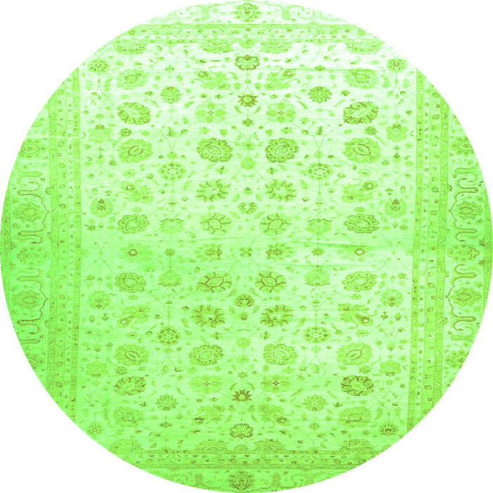 Round Machine Washable Oriental Green Traditional Area Rugs, wshabs37grn
