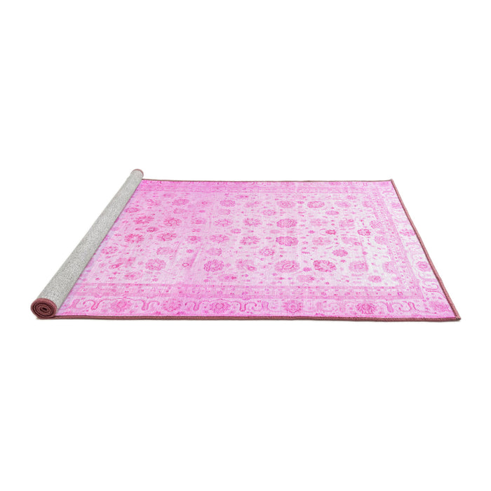 Sideview of Machine Washable Oriental Pink Traditional Rug, wshabs37pnk