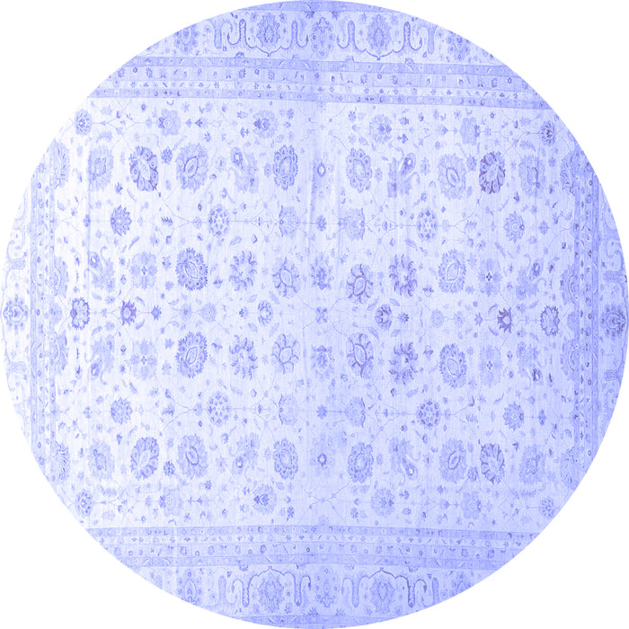 Round Machine Washable Oriental Blue Traditional Rug, wshabs37blu