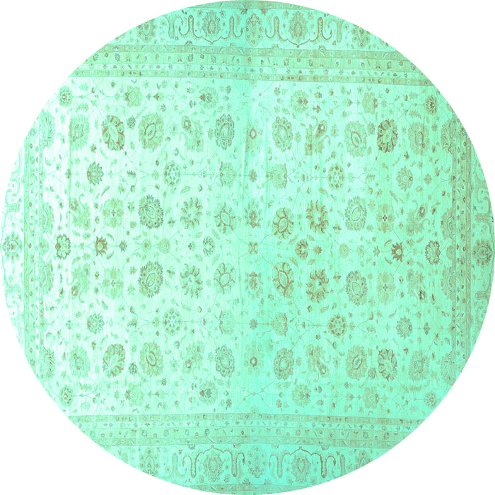 Round Oriental Turquoise Traditional Rug, abs37turq