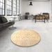 Round Machine Washable Abstract Sun Yellow Rug in a Office, wshabs37