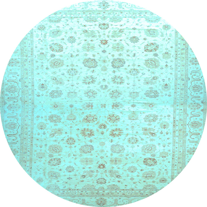 Round Oriental Light Blue Traditional Rug, abs37lblu