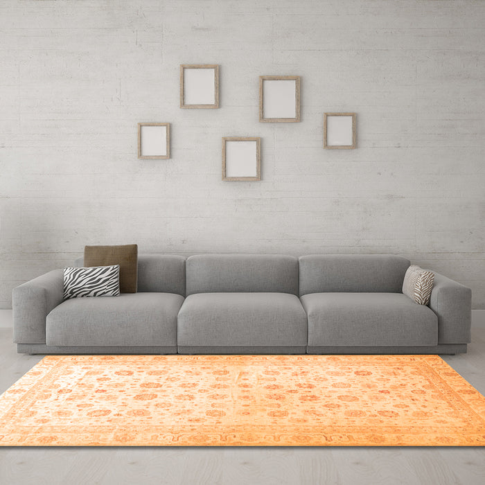 Machine Washable Oriental Orange Traditional Area Rugs in a Living Room, wshabs37org