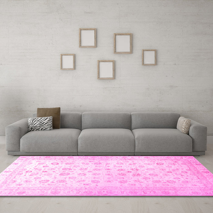 Machine Washable Oriental Pink Traditional Rug in a Living Room, wshabs37pnk